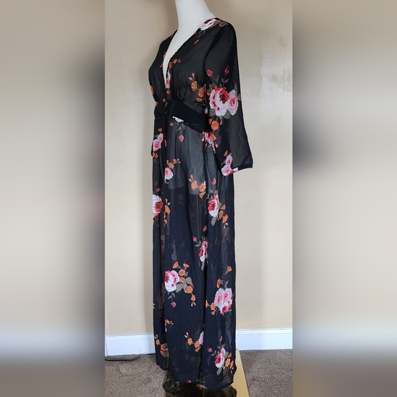 Black Floral Sheer Maxi Dress, Women's M - Picture 4 of 11
